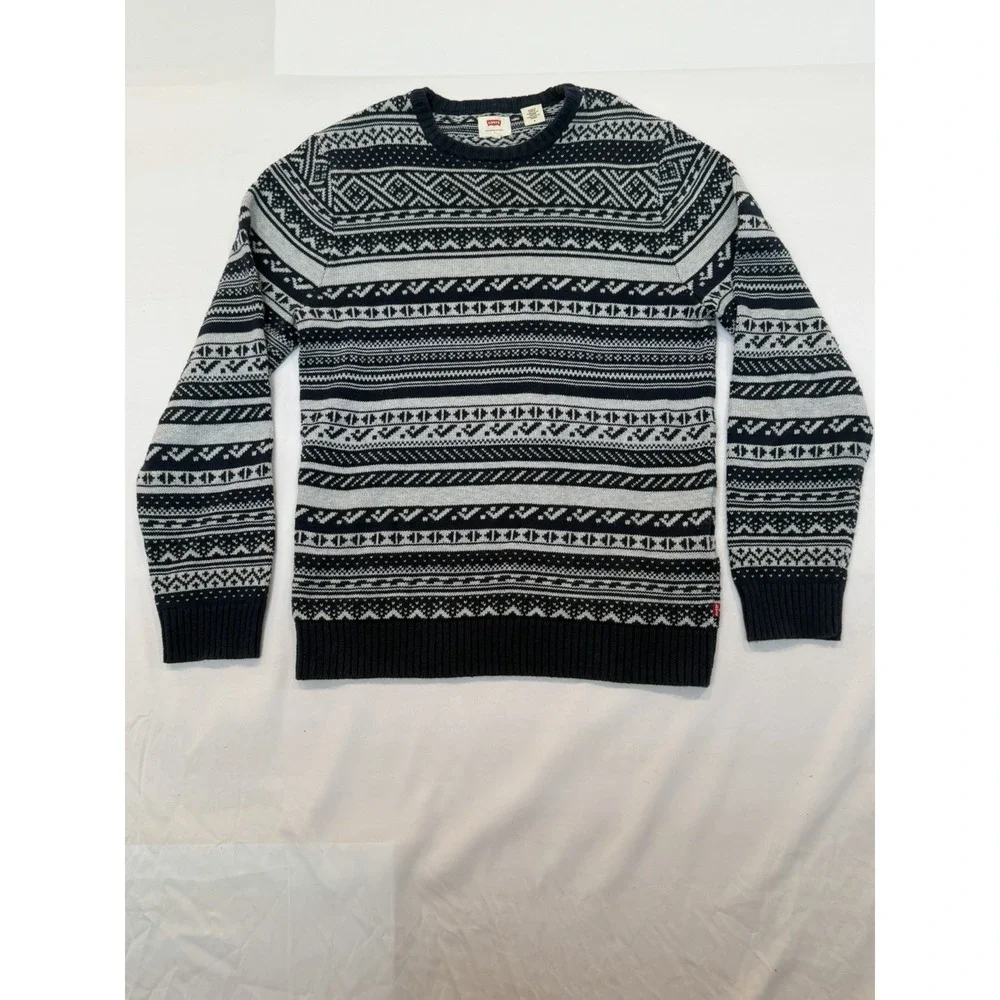 Levi's Vintage Sweater Mens Medium Blue Fair Isle Crewneck Knit Pullover  Y2K